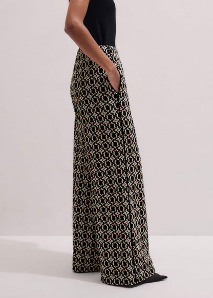 Navy Graphic Jacquard Wide-Leg Pant