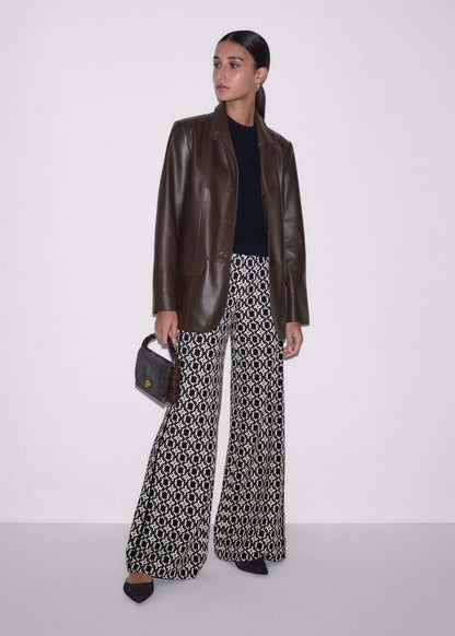 Navy Graphic Jacquard Wide-Leg Pant