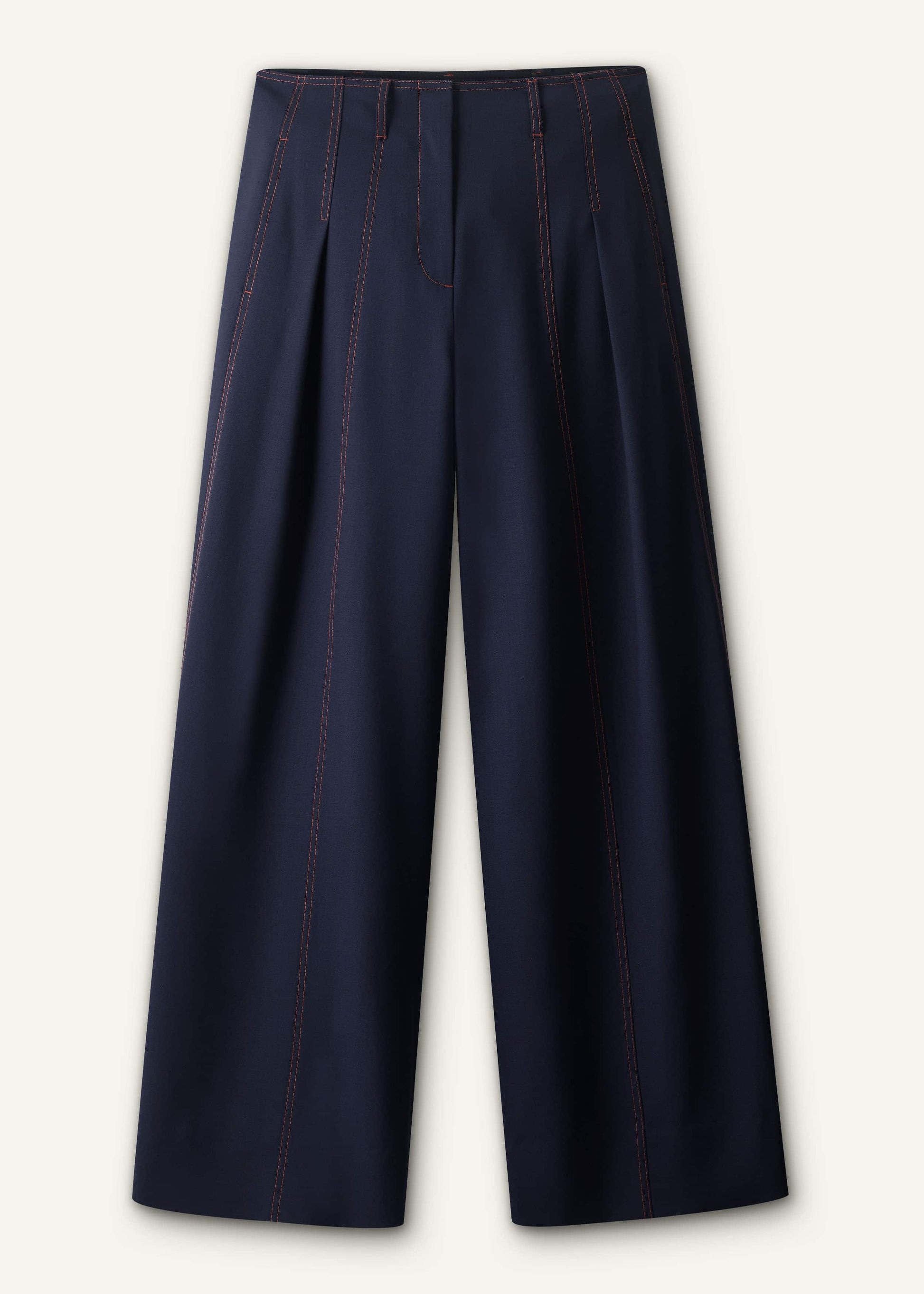 Navy Contrast Top Stitch Wide-Leg Pant