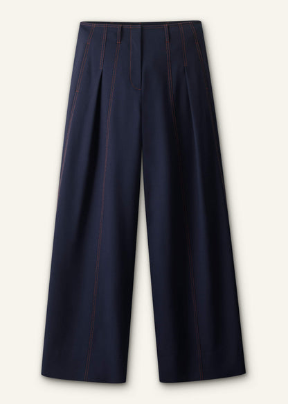 Navy Contrast Top Stitch Wide-Leg Pant