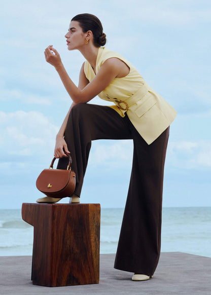 Brown High Waist Wide-Leg Pant