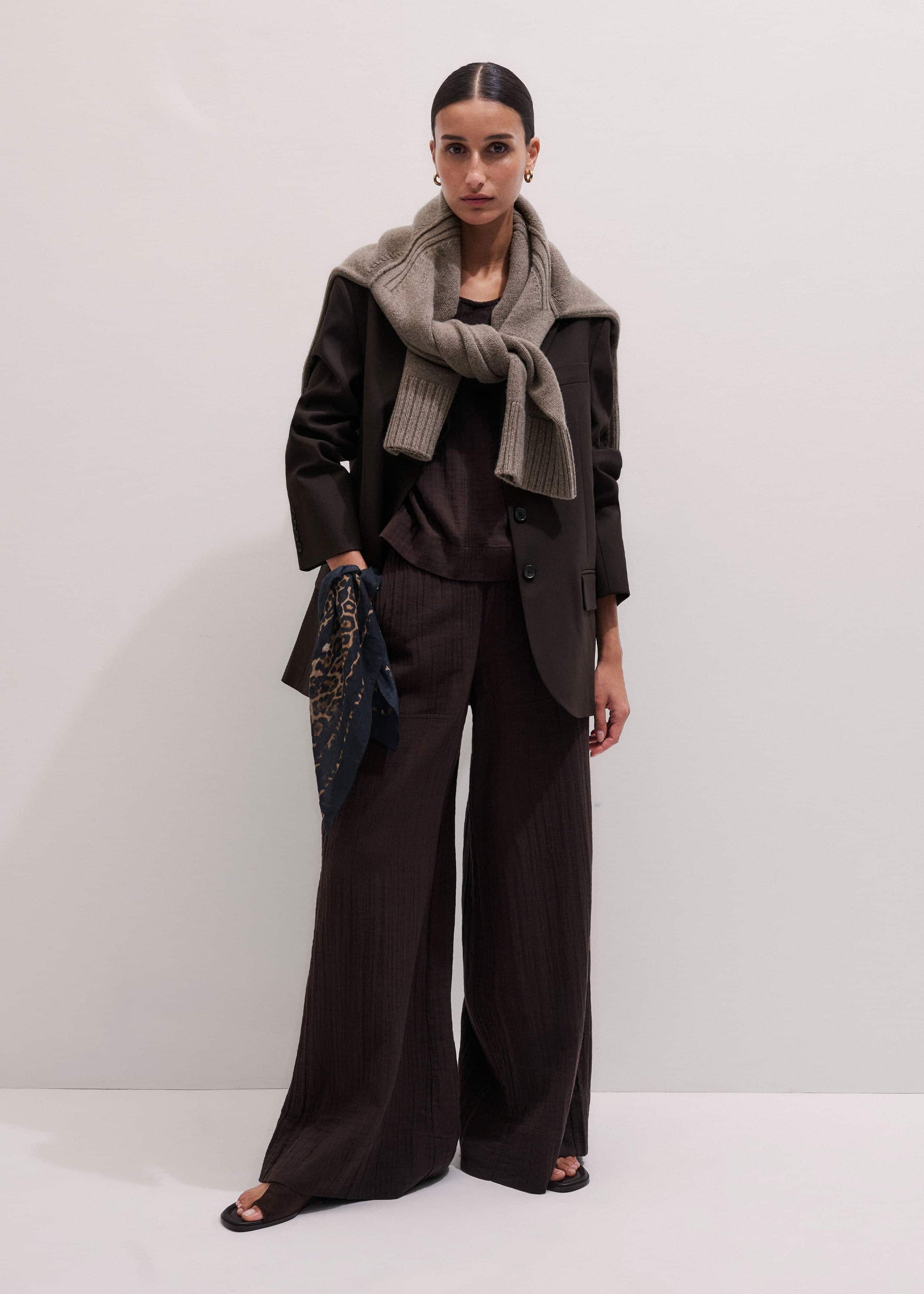 Brown Cheesecloth Wide-Leg Pant