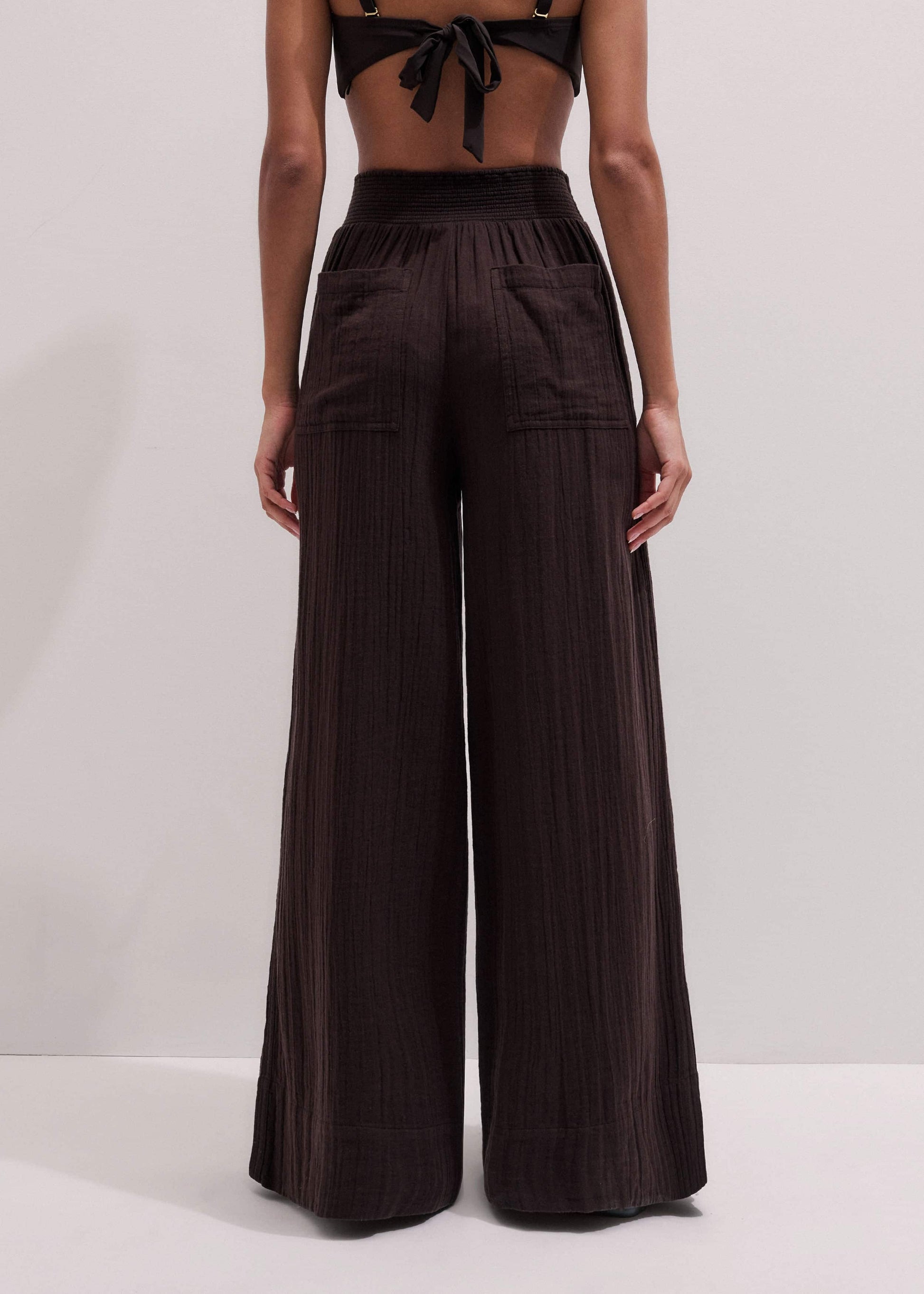 Brown Cheesecloth Wide-Leg Pant