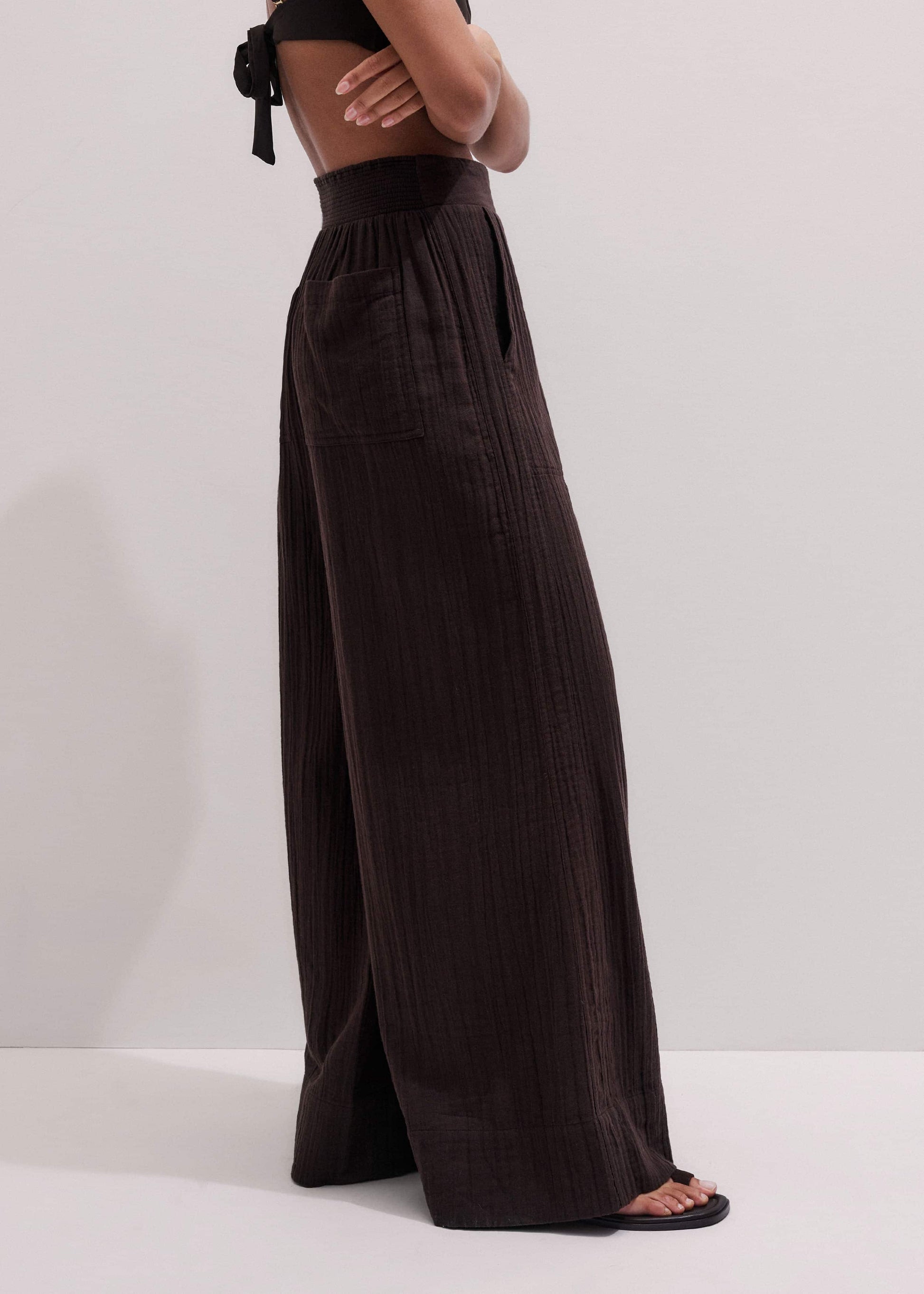 Brown Cheesecloth Wide-Leg Pant