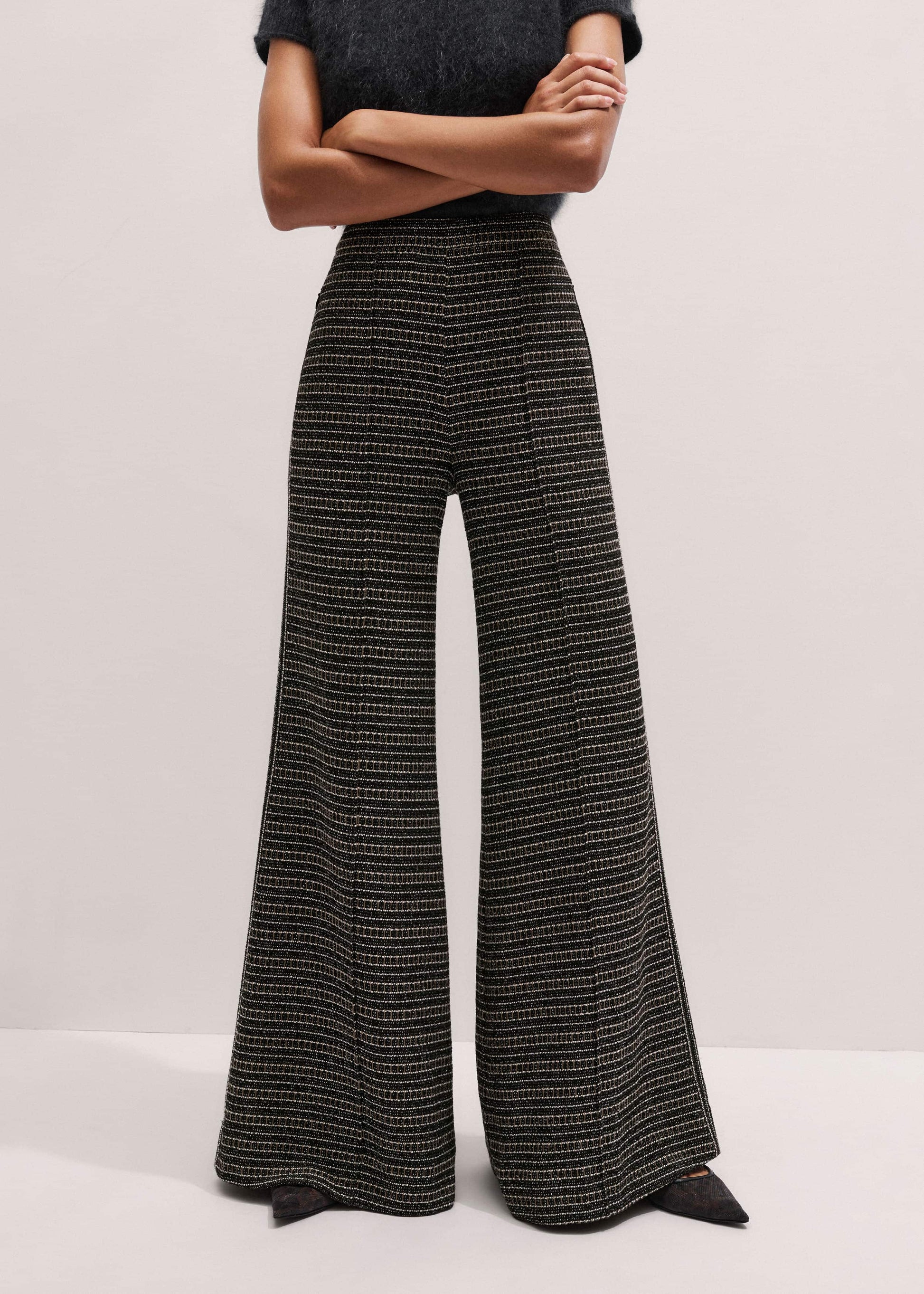 Black Stripe Tweed Wide-Leg Pant