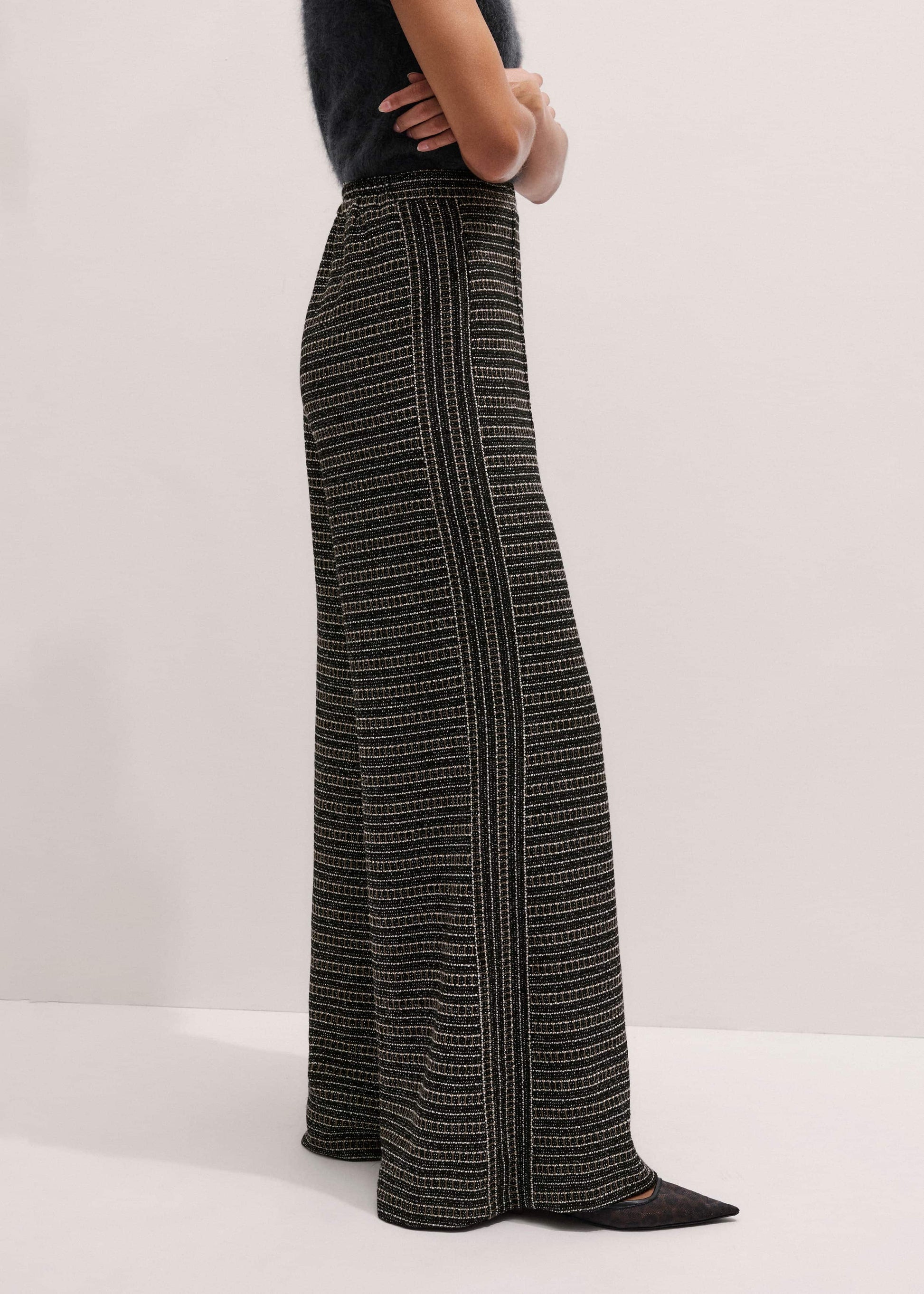Black Stripe Tweed Wide-Leg Pant