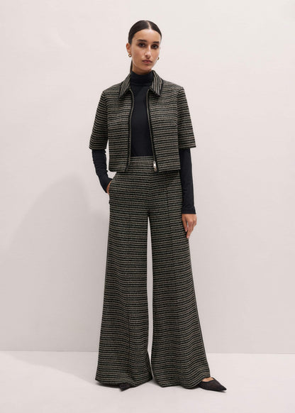 Black Stripe Tweed Wide-Leg Pant