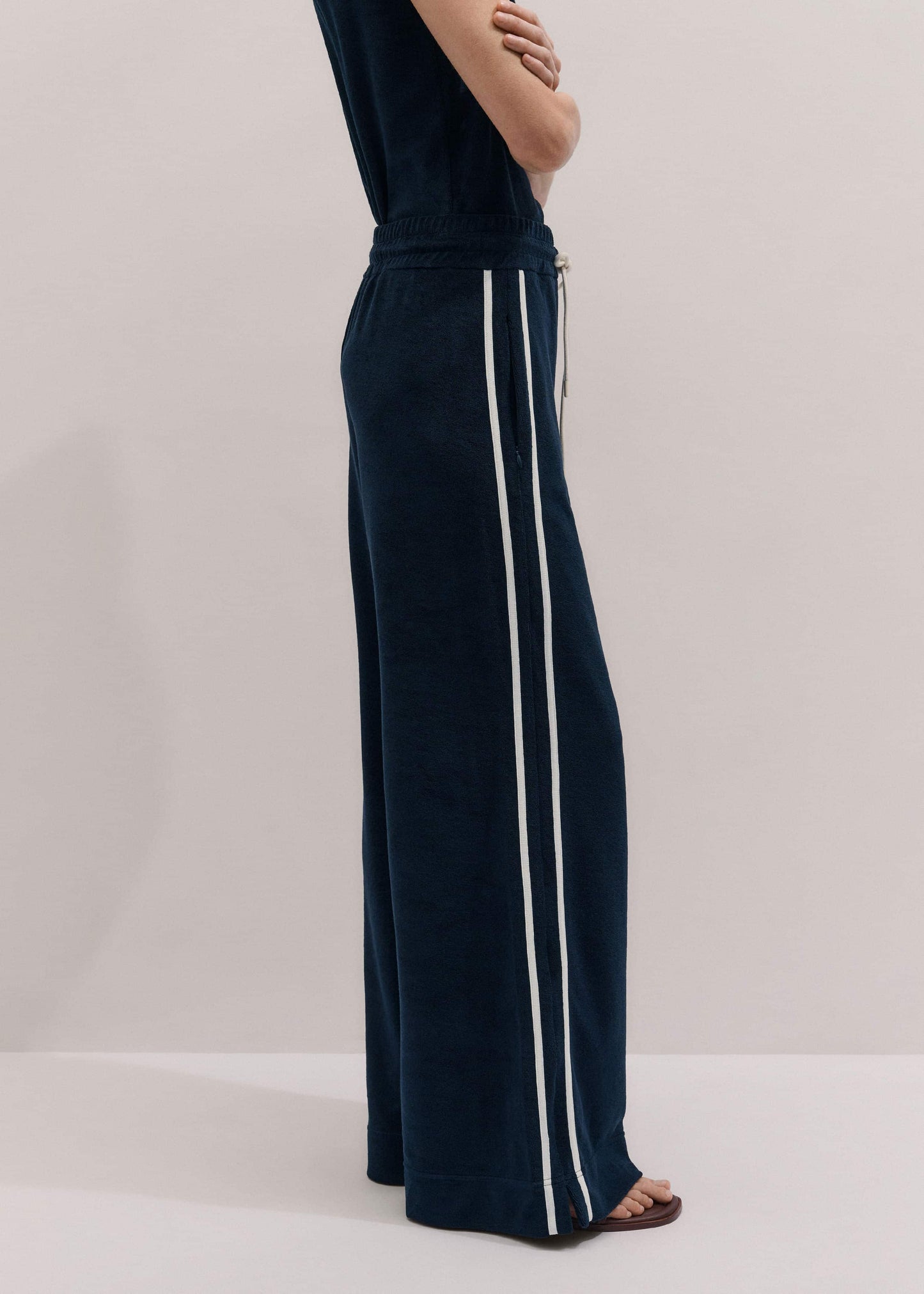 Navy Rib Trim Track Pant