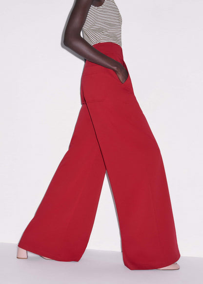 Red High Waist Wide-Leg Pant