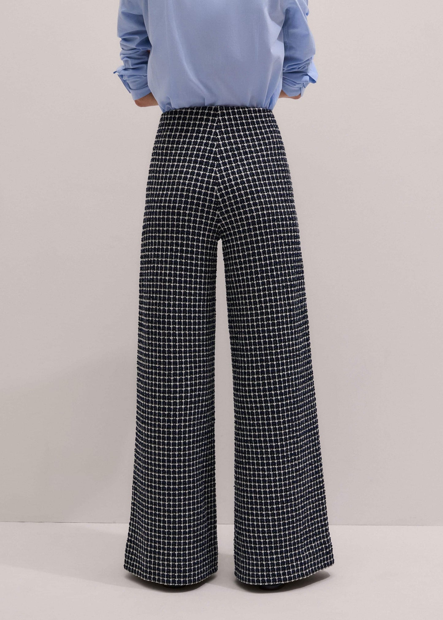 Navy Textured Wide-Leg Pant