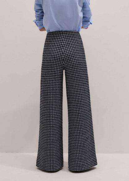 Navy Textured Wide-Leg Pant