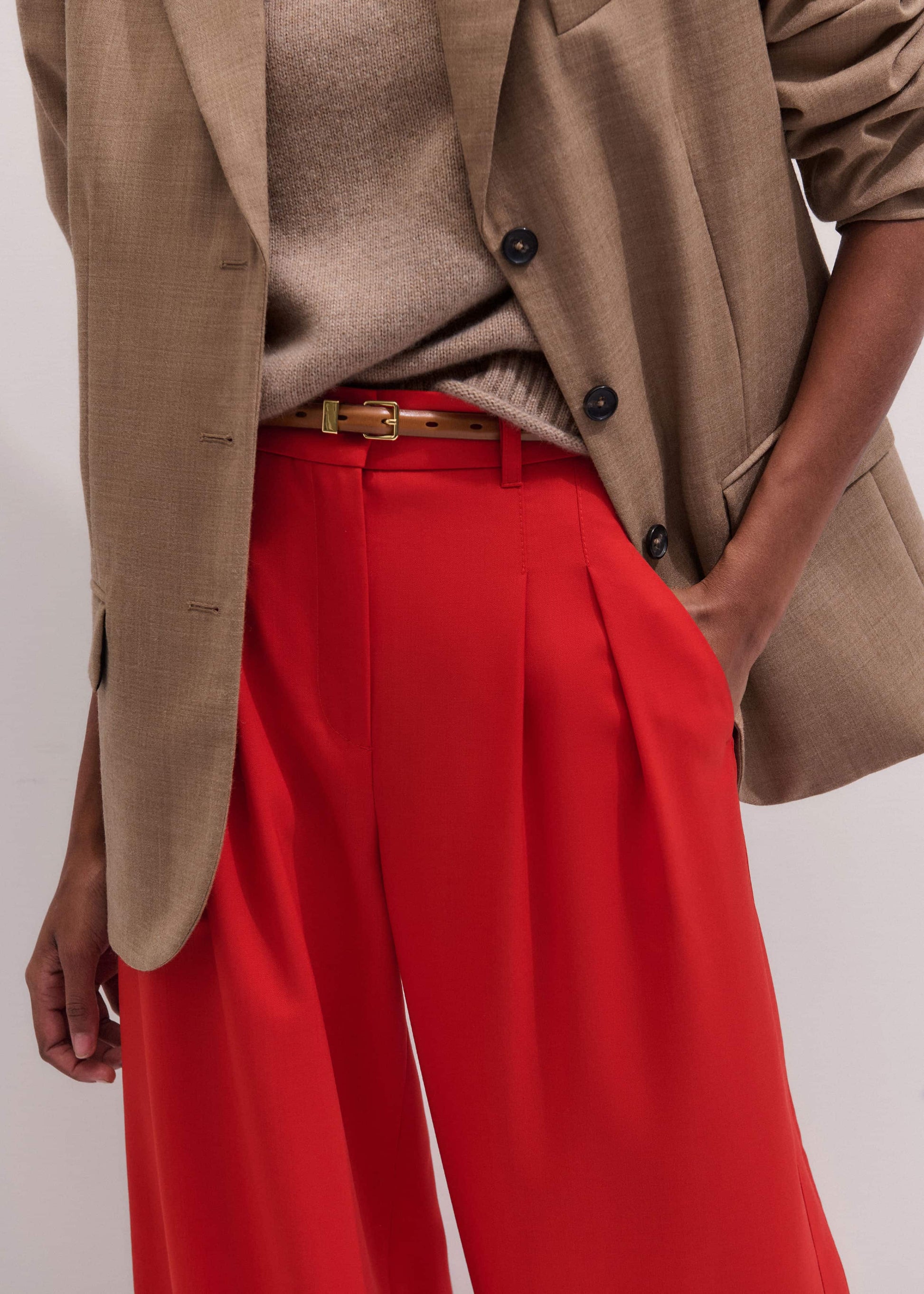 Red Perfect Wide Pleat Front Pant