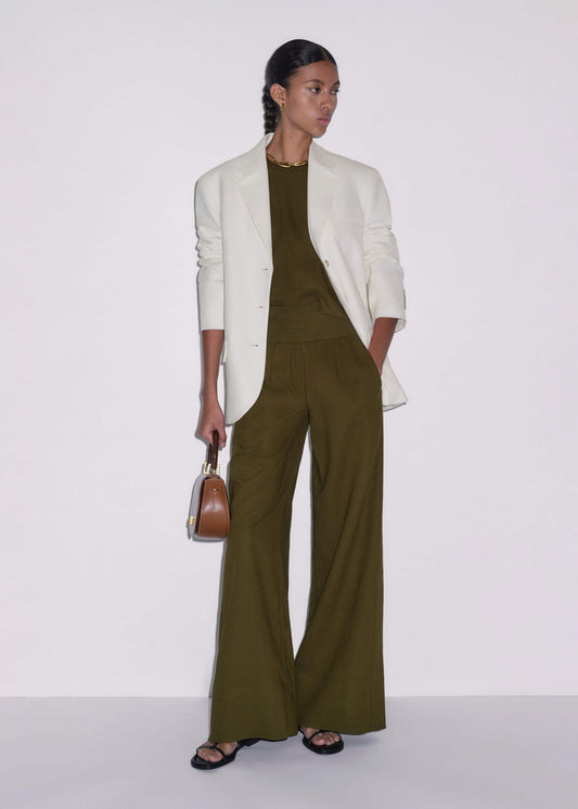 Olive Green Shirred Wide Pant