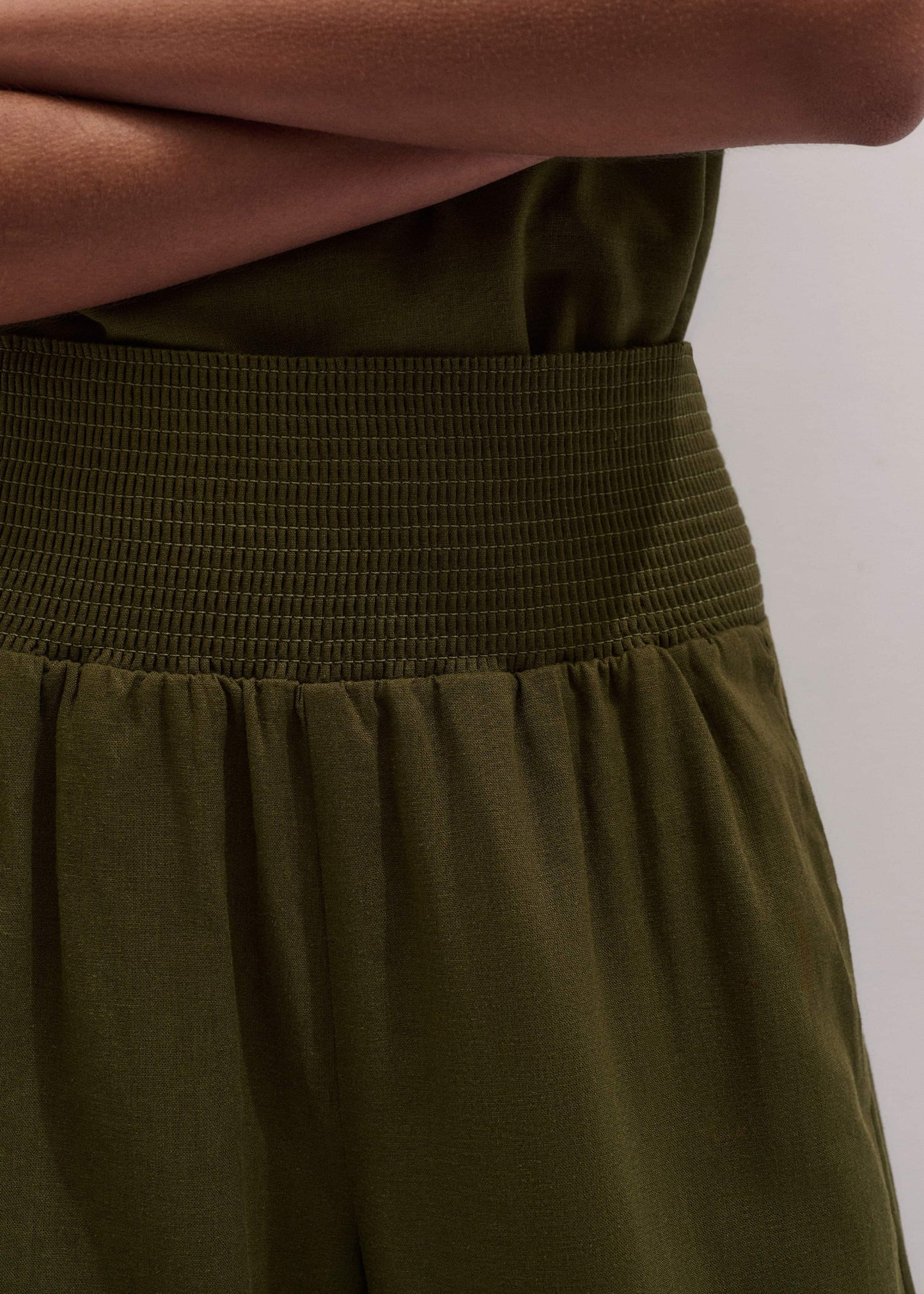 Olive Green Shirred Wide Pant