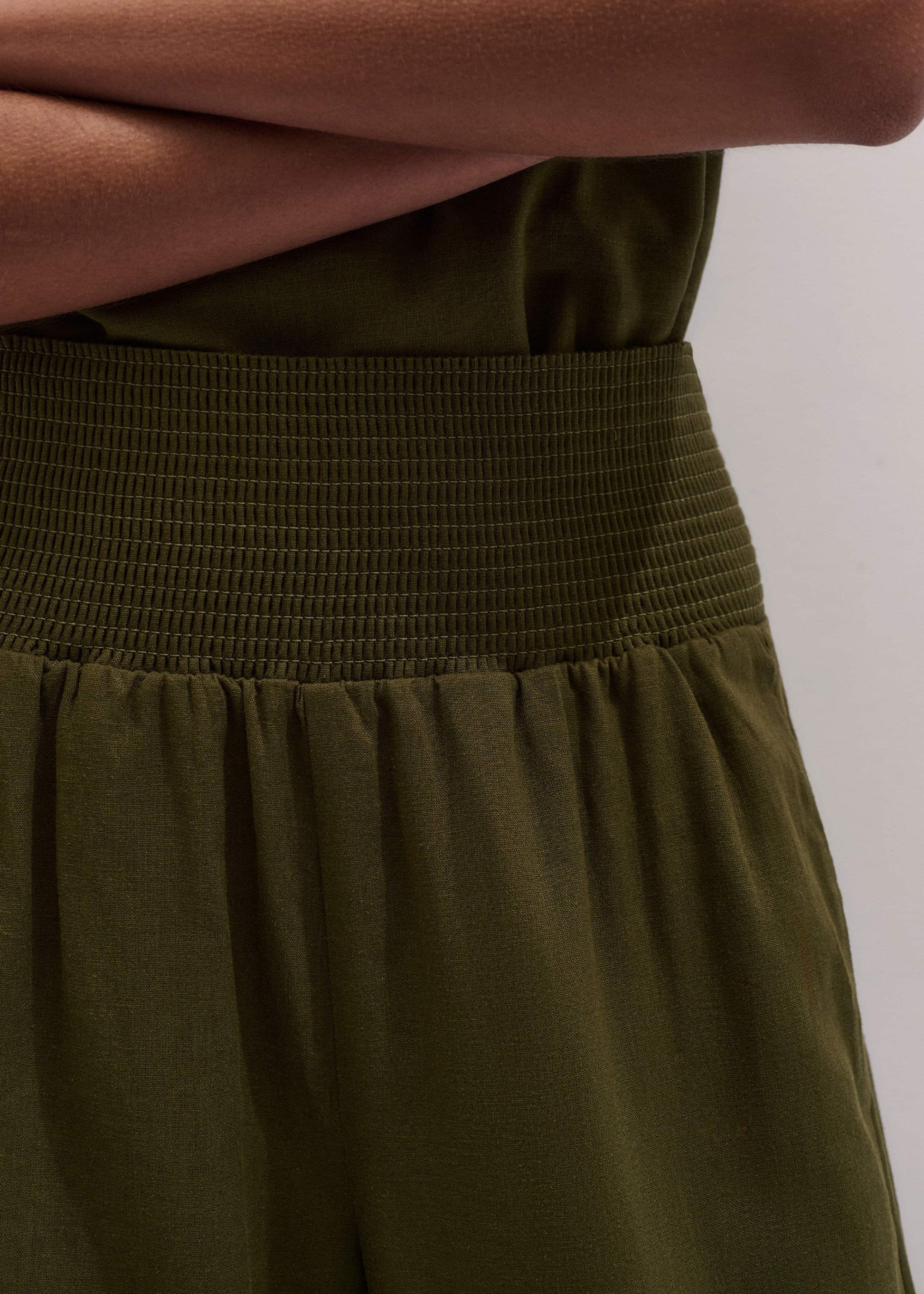 Olive Green Shirred Wide Pant