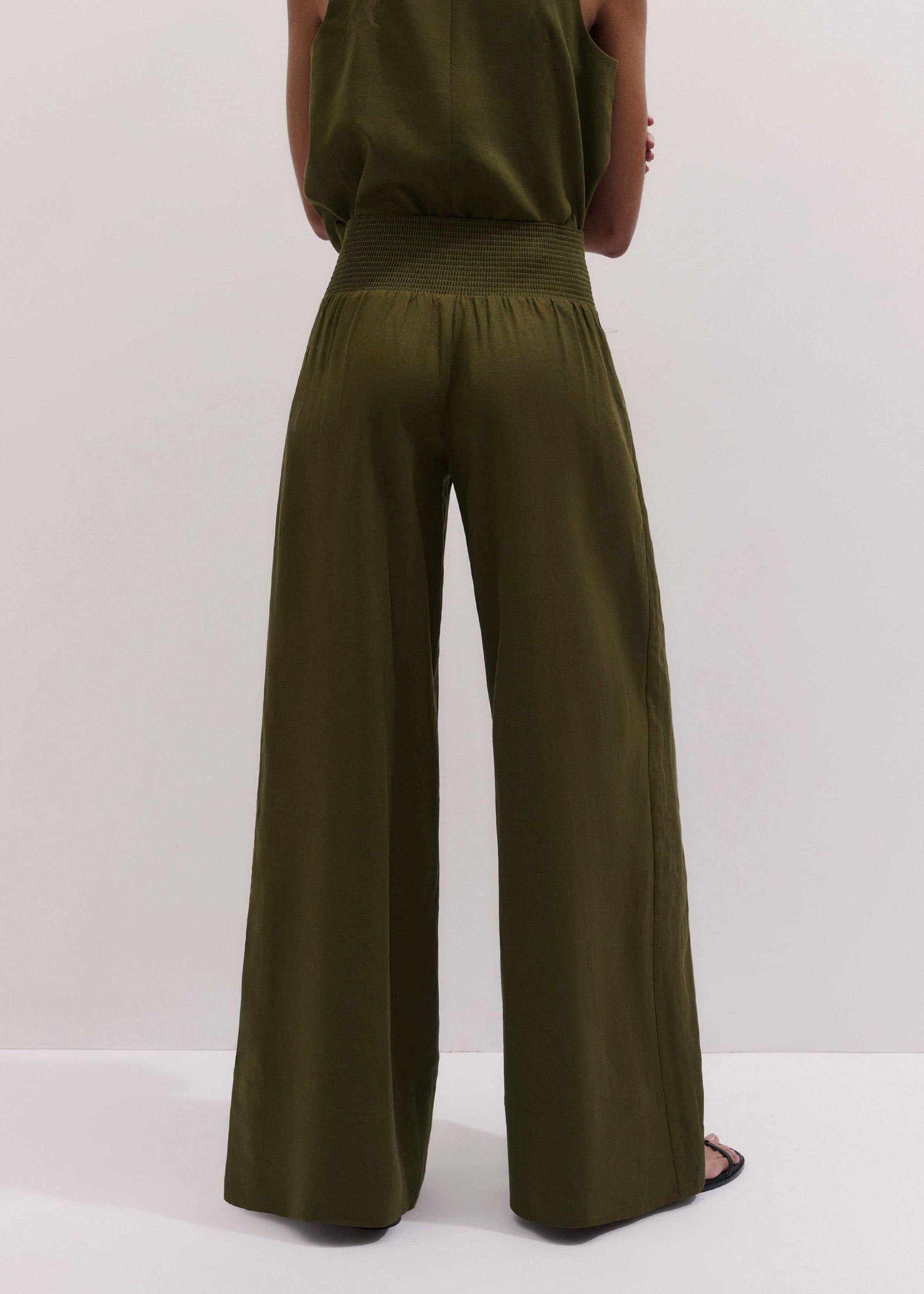 Olive Green Shirred Wide Pant