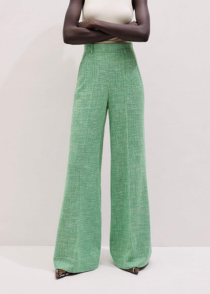 Green Textured Wide-Leg Pant