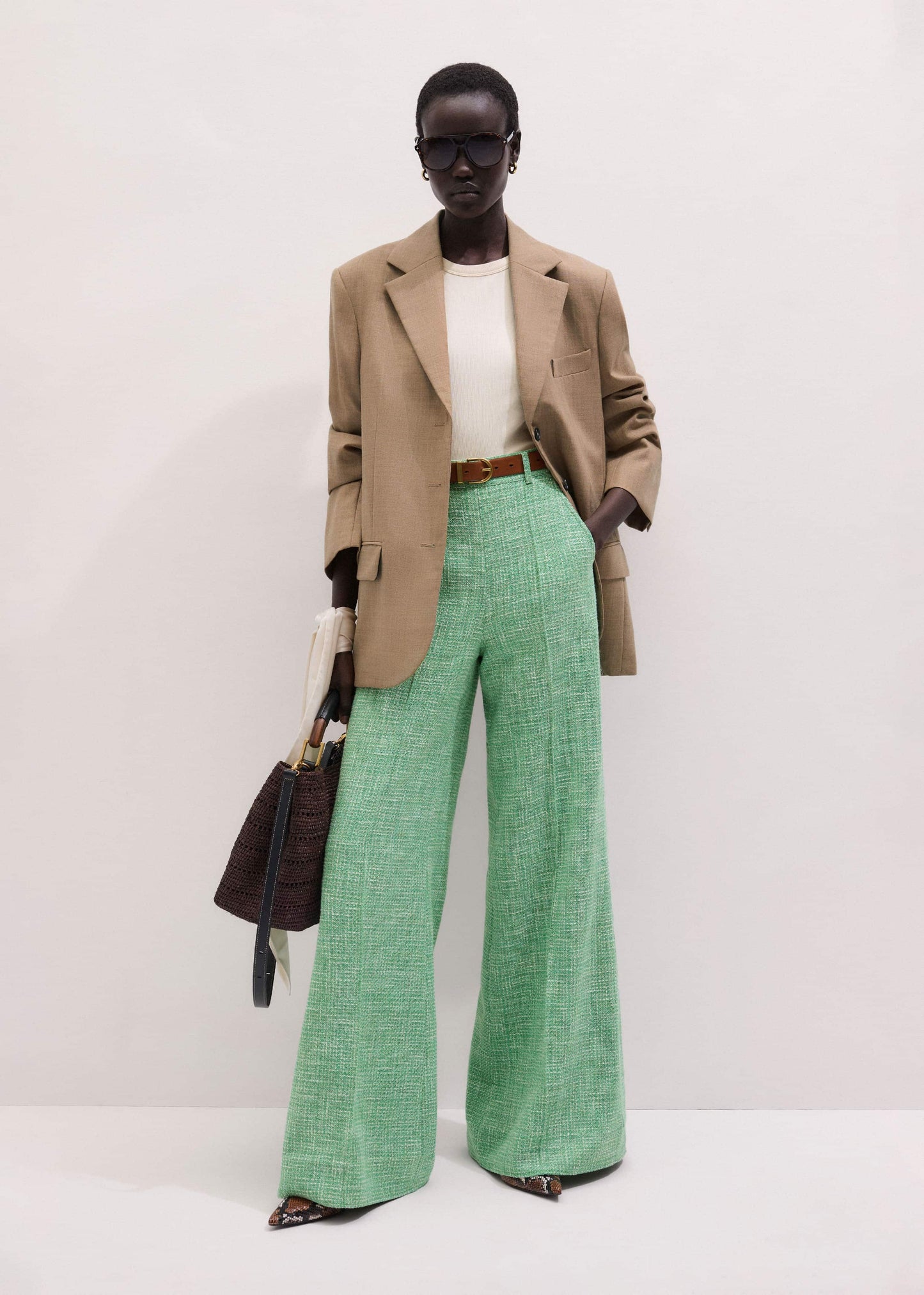 Green Textured Wide-Leg Pant