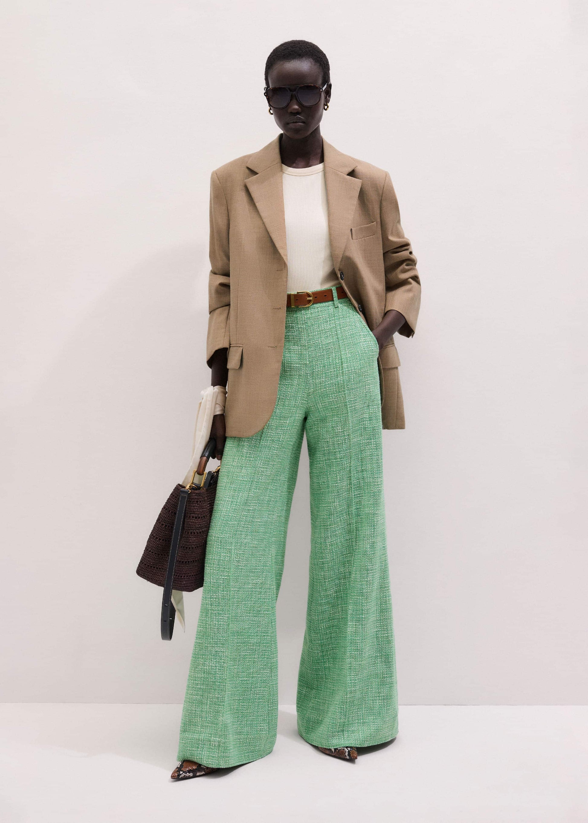 Green Textured Wide-Leg Pant