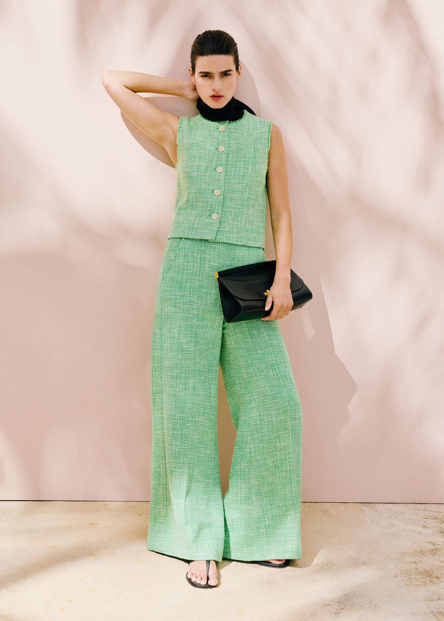 Green Textured Wide-Leg Pant