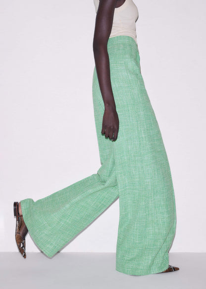 Green Textured Wide-Leg Pant