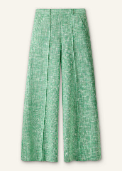 Green Textured Wide-Leg Pant