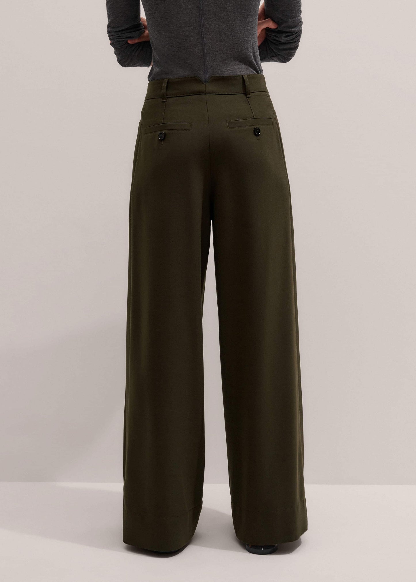 Olive Green Wide-Leg Double Pleat Pant