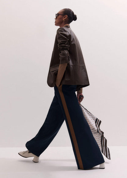 Navy Contrast Side Panel Wide-Leg Pant