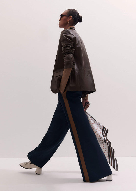 Navy Contrast Side Panel Wide-Leg Pant