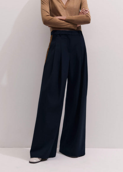Navy Contrast Side Panel Wide-Leg Pant