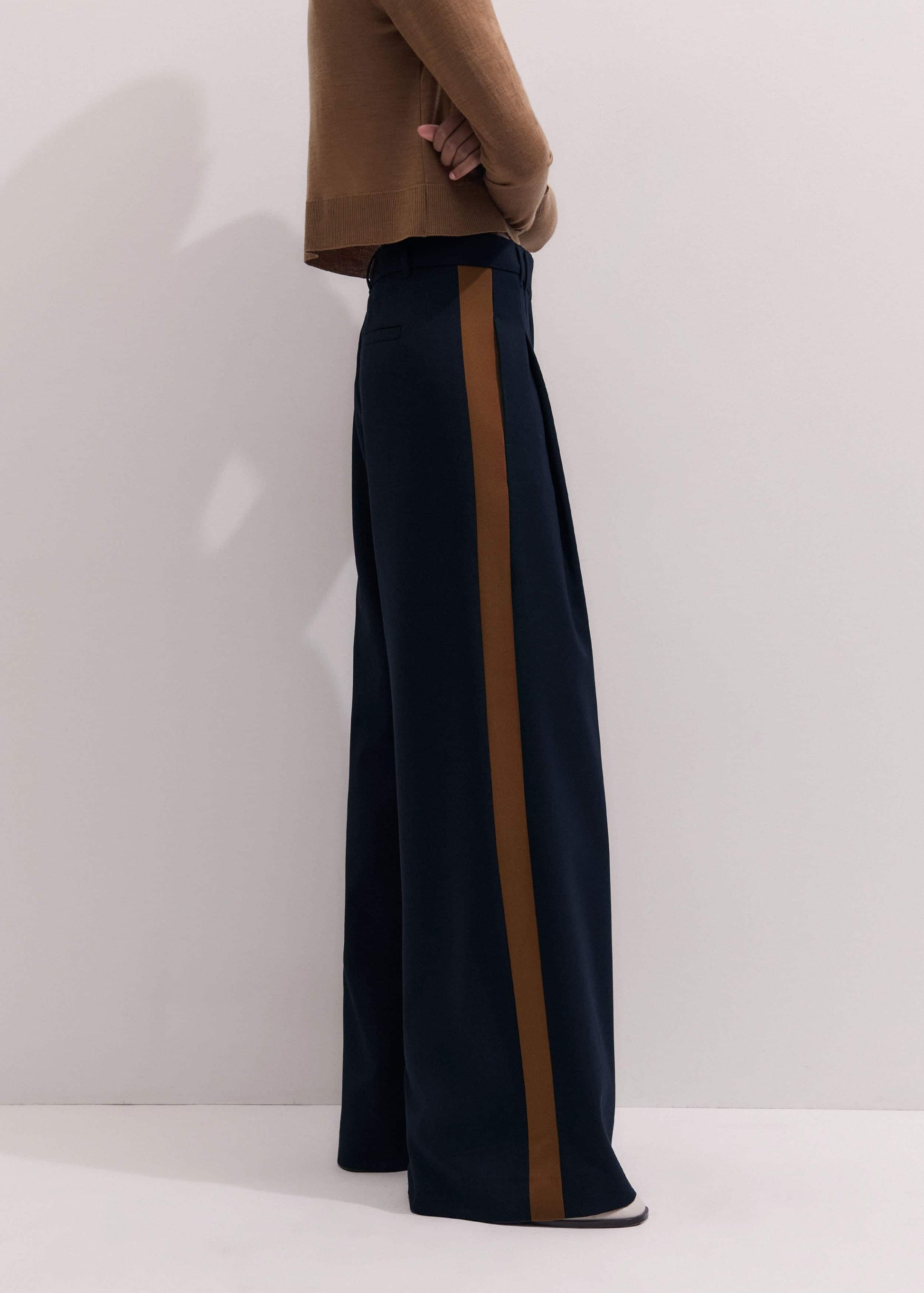Navy Contrast Side Panel Wide-Leg Pant