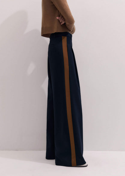 Navy Contrast Side Panel Wide-Leg Pant