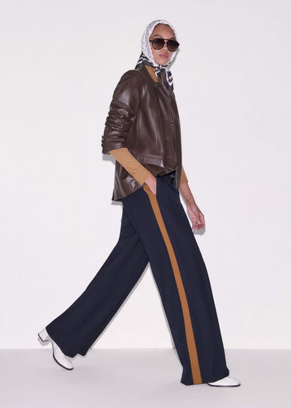 Navy Contrast Side Panel Wide-Leg Pant