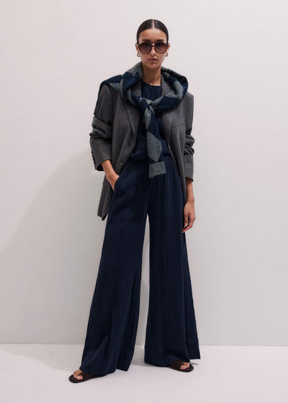 Navy Cheesecloth Wide-Leg Pant