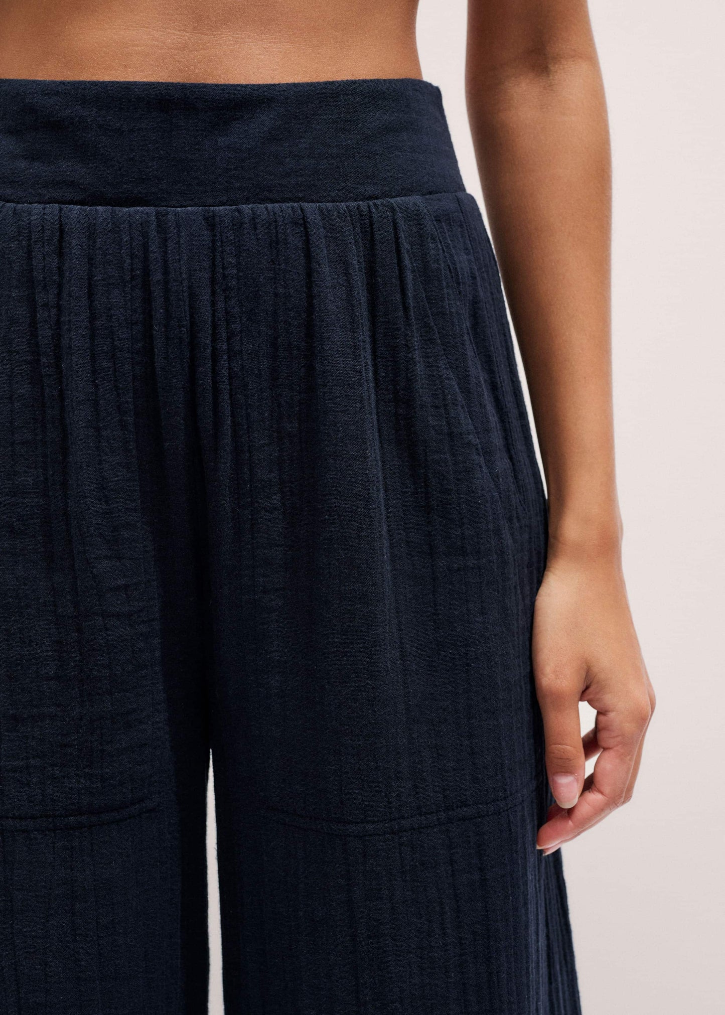 Navy Cheesecloth Wide-Leg Pant