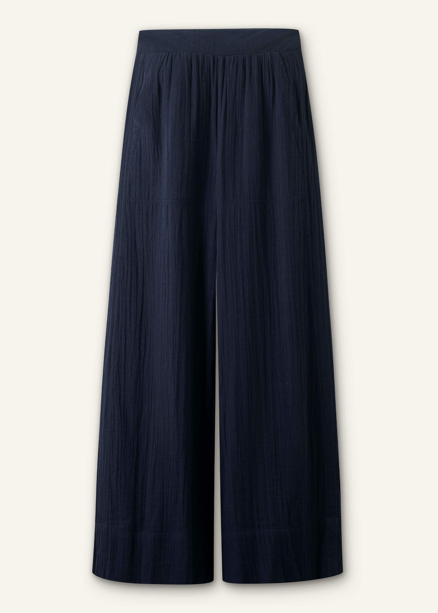 Navy Cheesecloth Wide-Leg Pant
