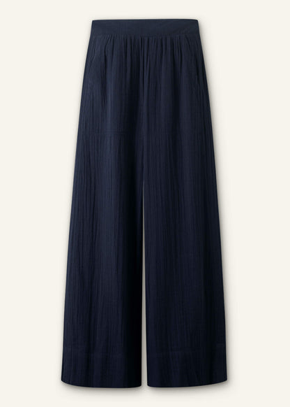 Navy Cheesecloth Wide-Leg Pant