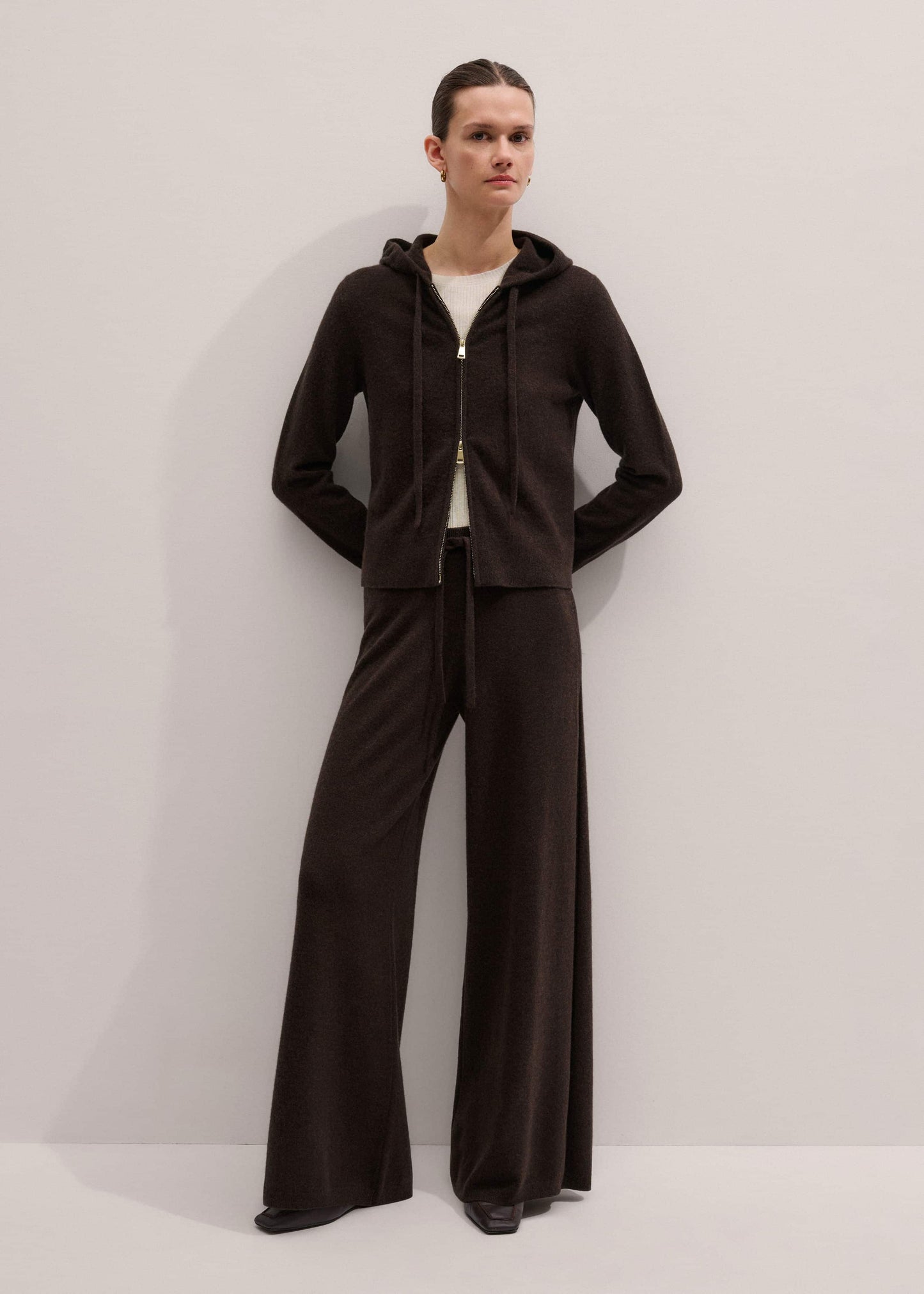 Brown Cashmere Wide-Leg Knit Pant