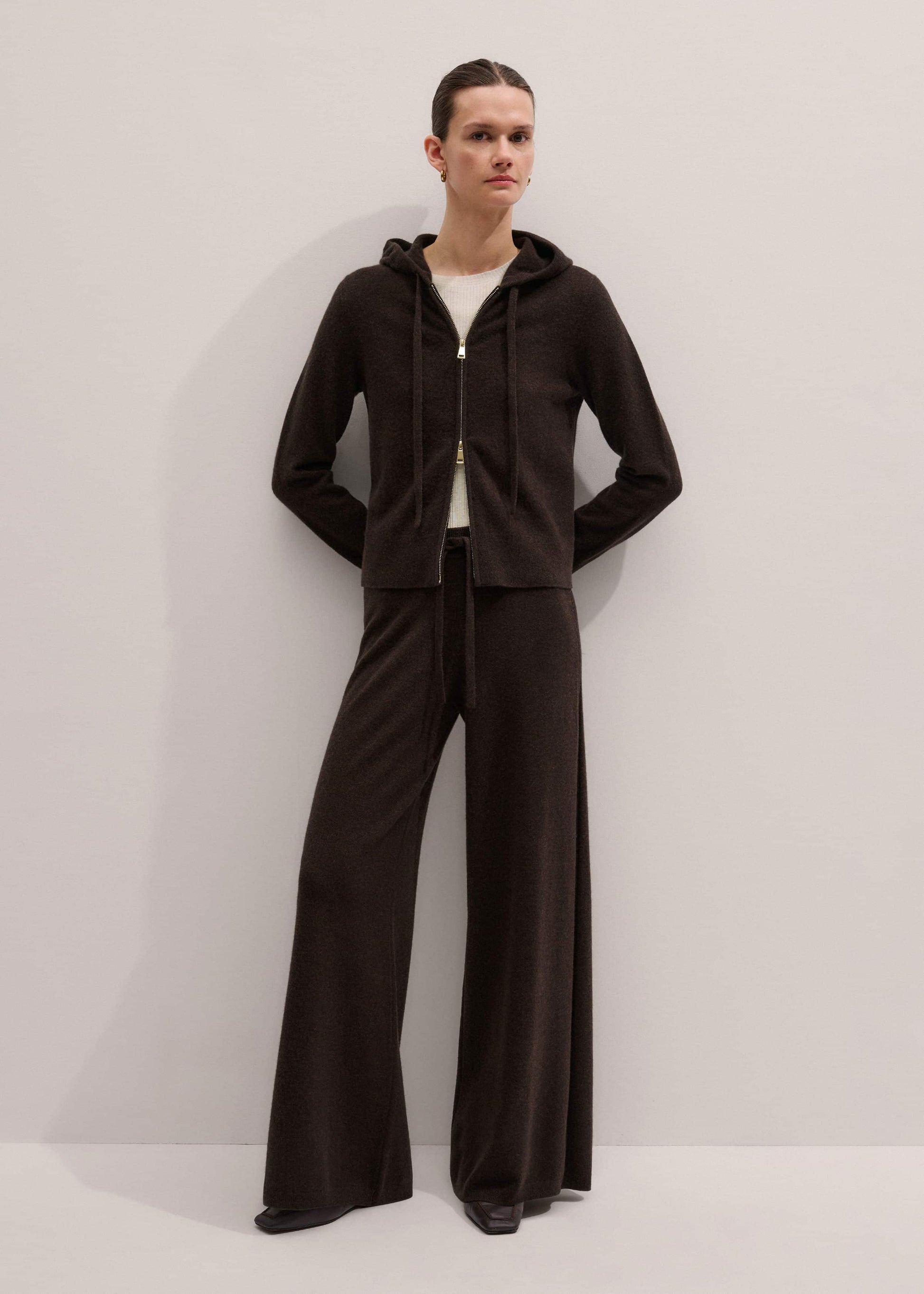 Brown Cashmere Wide-Leg Knit Pant