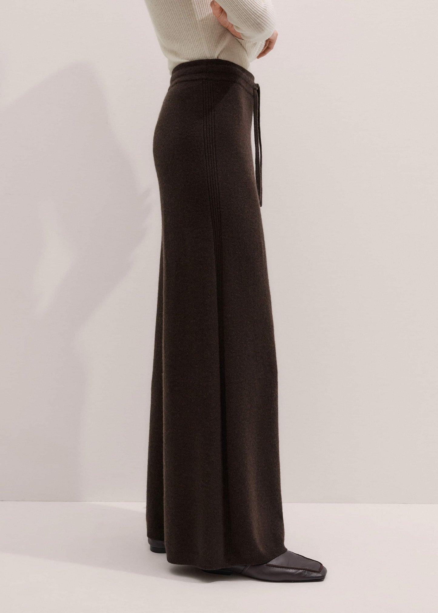 Brown Cashmere Wide-Leg Knit Pant