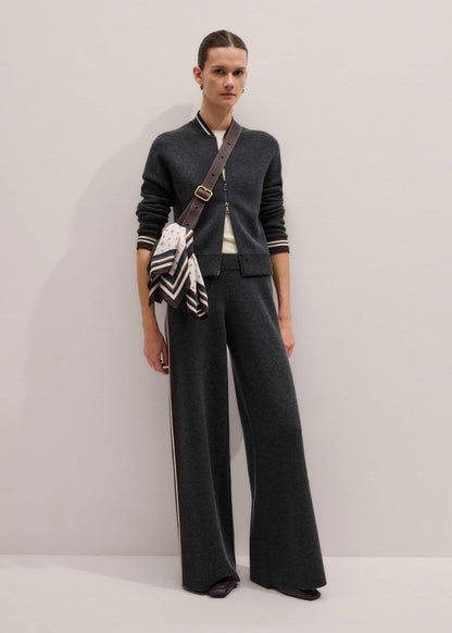Gray Side Stripe Milano Knit Wide Leg Pant