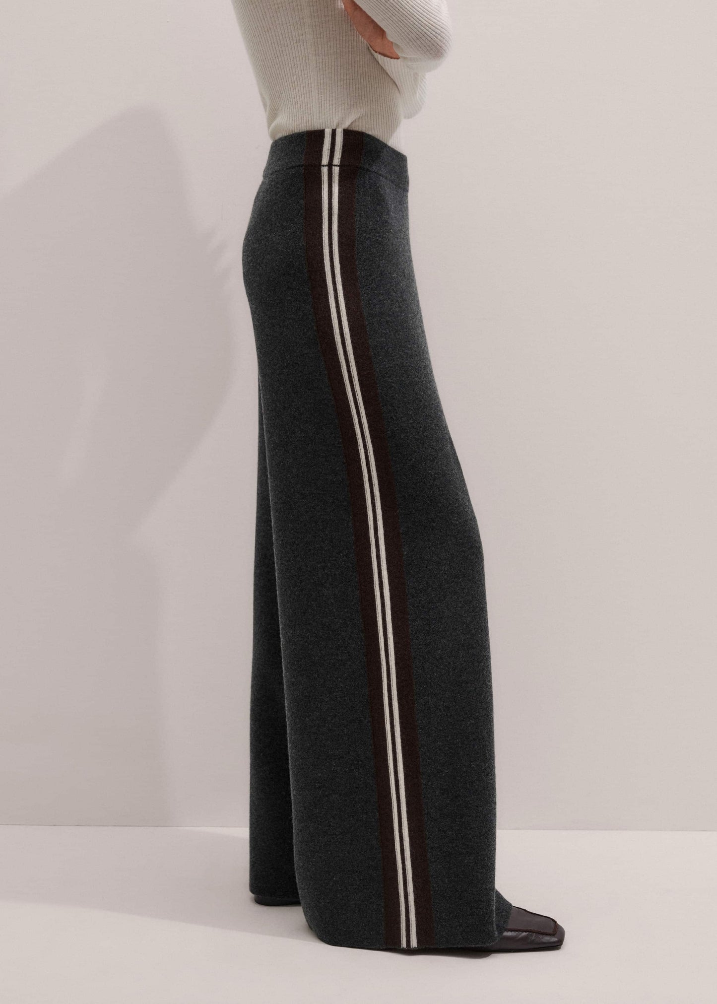 Gray Side Stripe Milano Knit Wide Leg Pant
