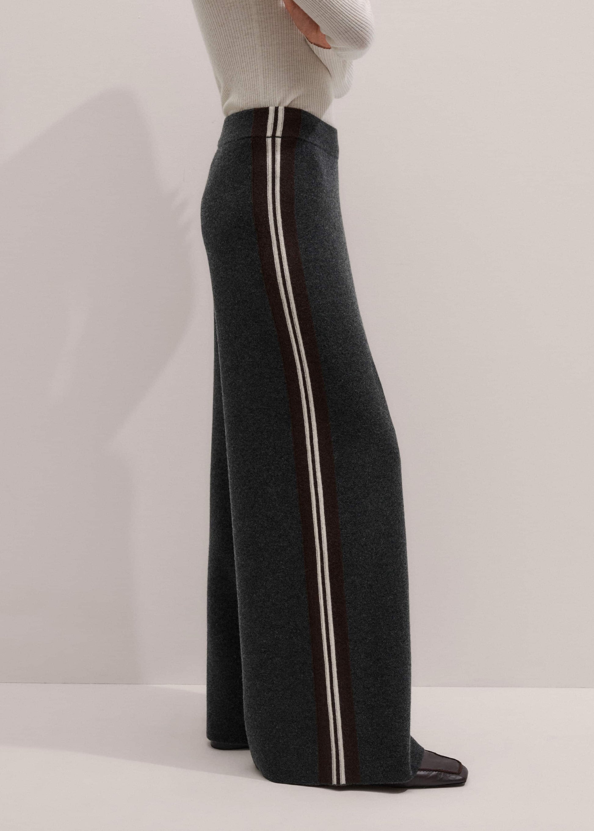 Gray Side Stripe Milano Knit Wide Leg Pant