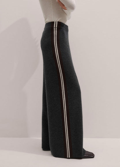 Gray Side Stripe Milano Knit Wide Leg Pant