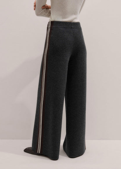 Gray Side Stripe Milano Knit Wide Leg Pant