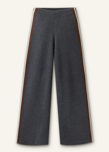 Gray Side Stripe Milano Knit Wide Leg Pant