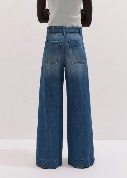 Mid-Blue High Waist Wide Jean