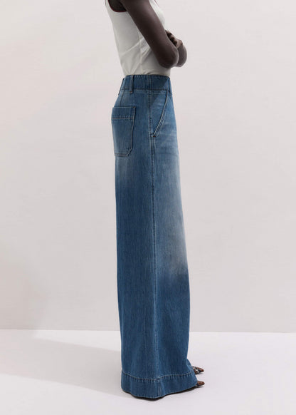 Mid-Blue High Waist Wide Jean