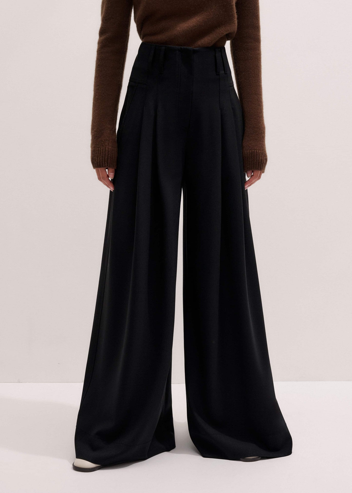 Black Wool Ultra Wide-Leg Pleat Pant