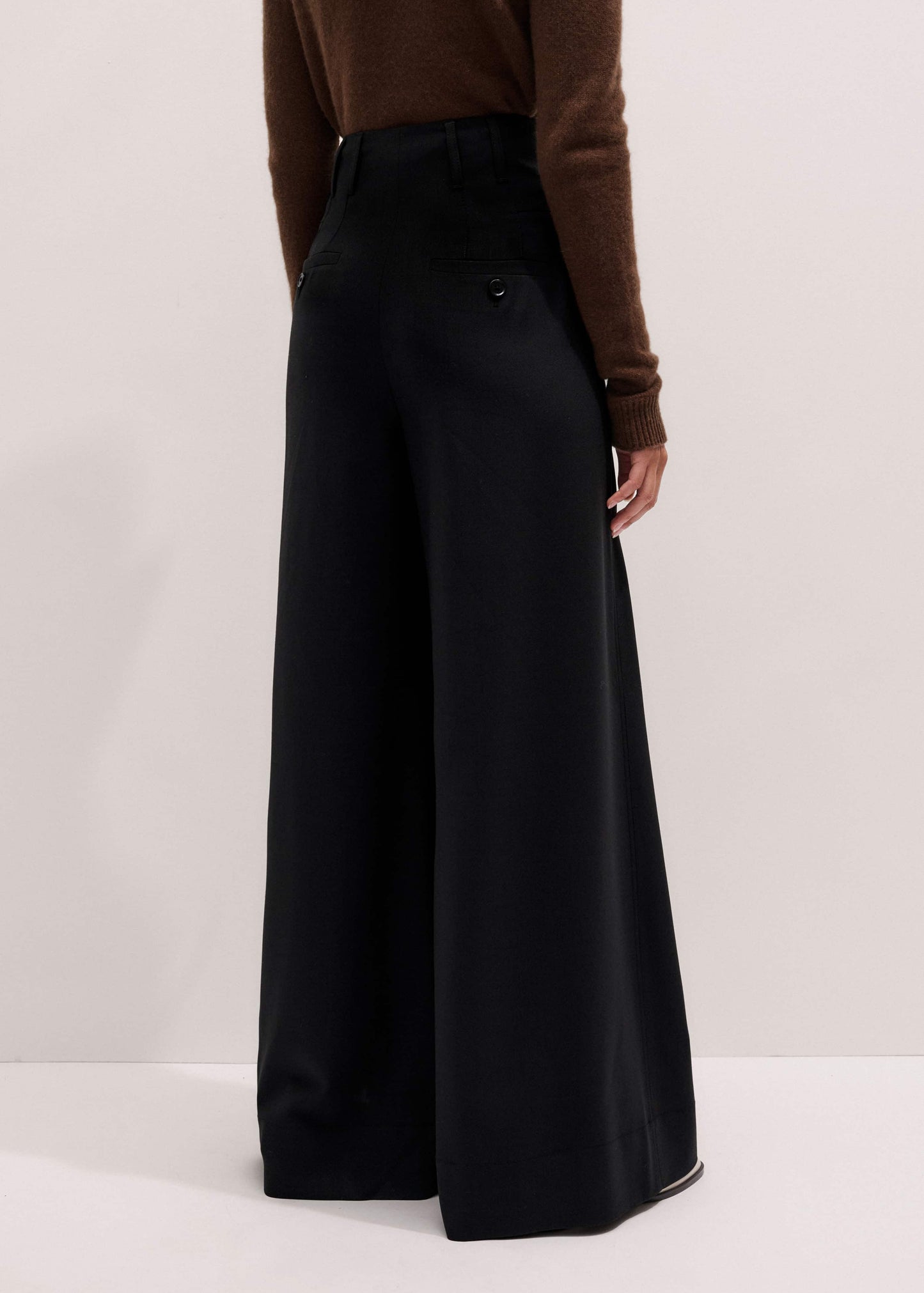 Black Wool Ultra Wide-Leg Pleat Pant